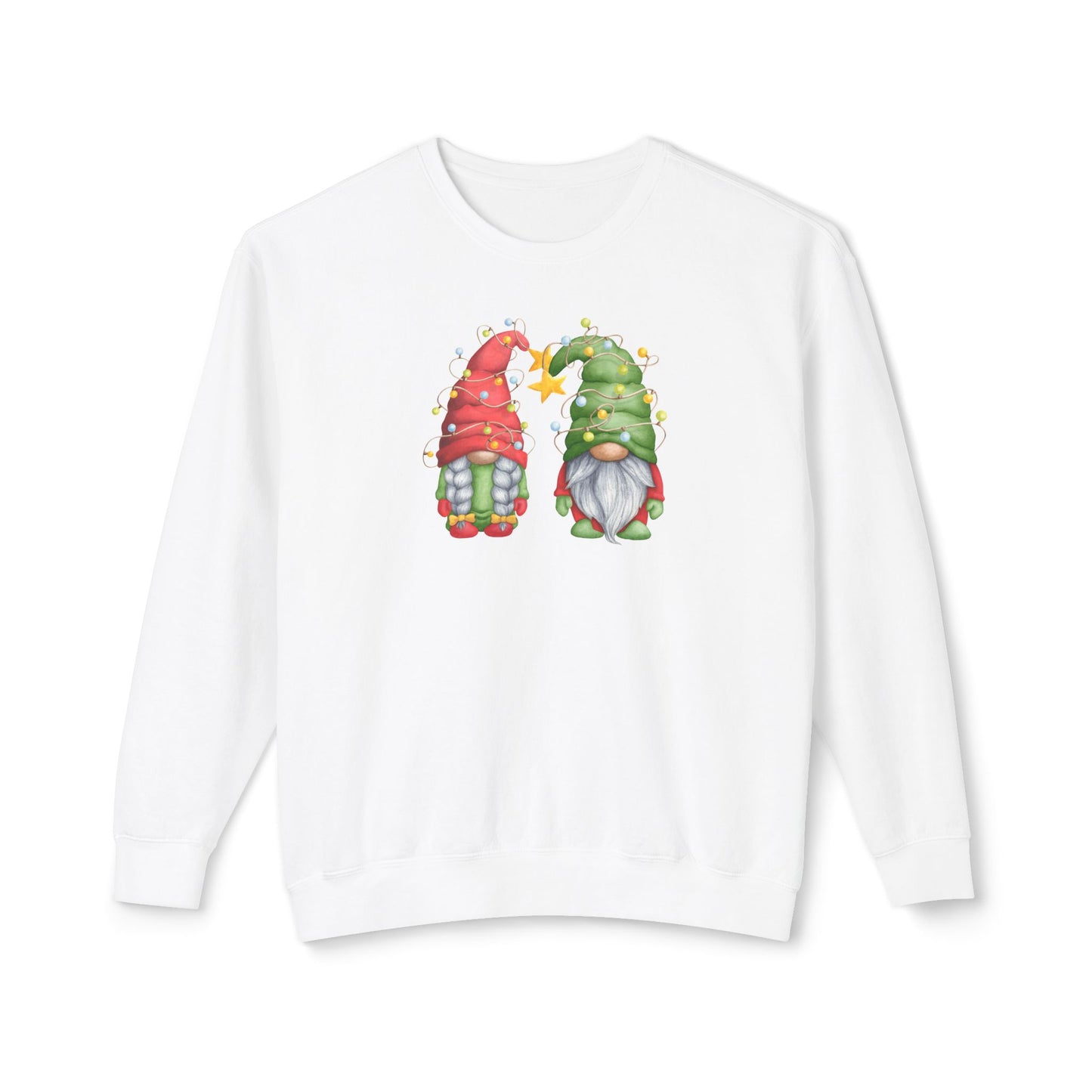 Mr & Mrs Claus Gnomies Lights Unisex Lightweight Crewneck Sweatshirt