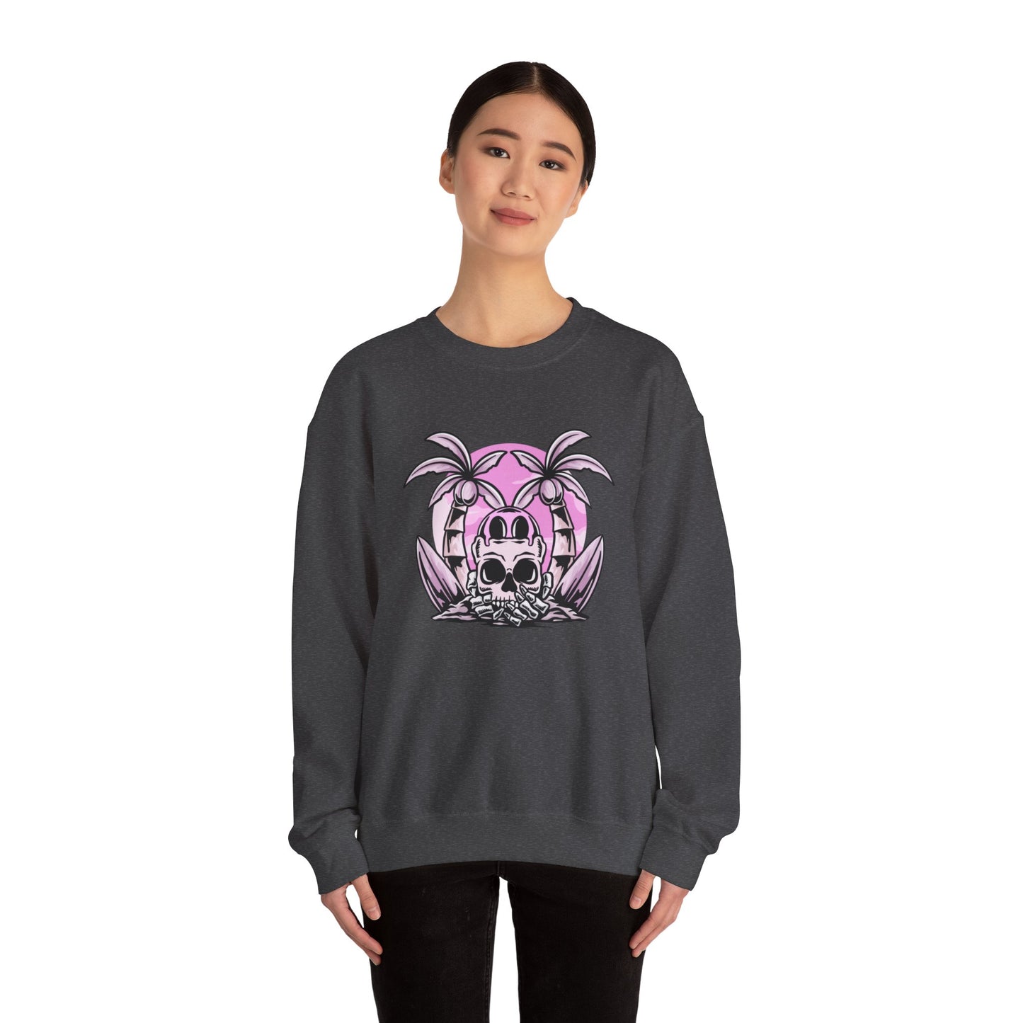 Pink Skull Palm Surf Unisex Heavy Blend™ Crewneck Sweatshirt