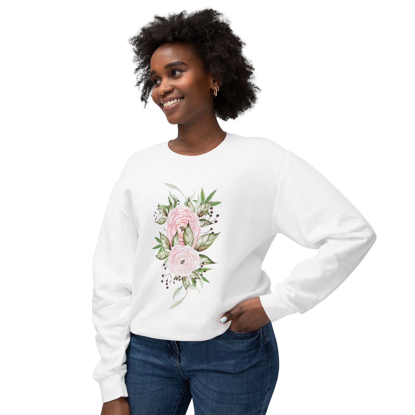 Pastel Peonies Unisex Lightweight Crewneck Sweatshirt