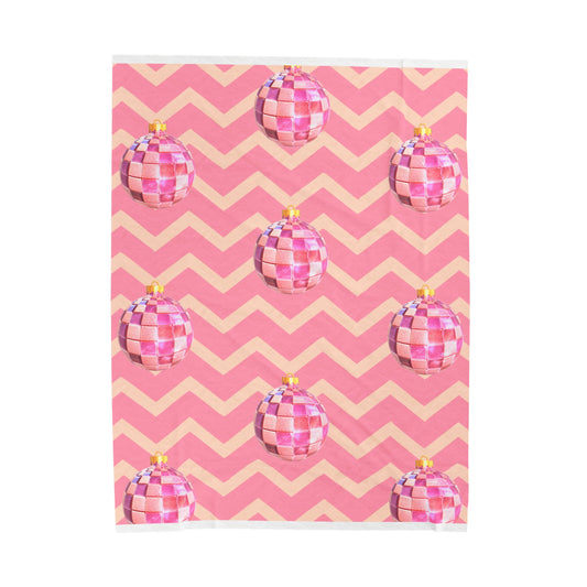 Pink Chevron Disco Ball Christmas Velveteen Plush Blanket