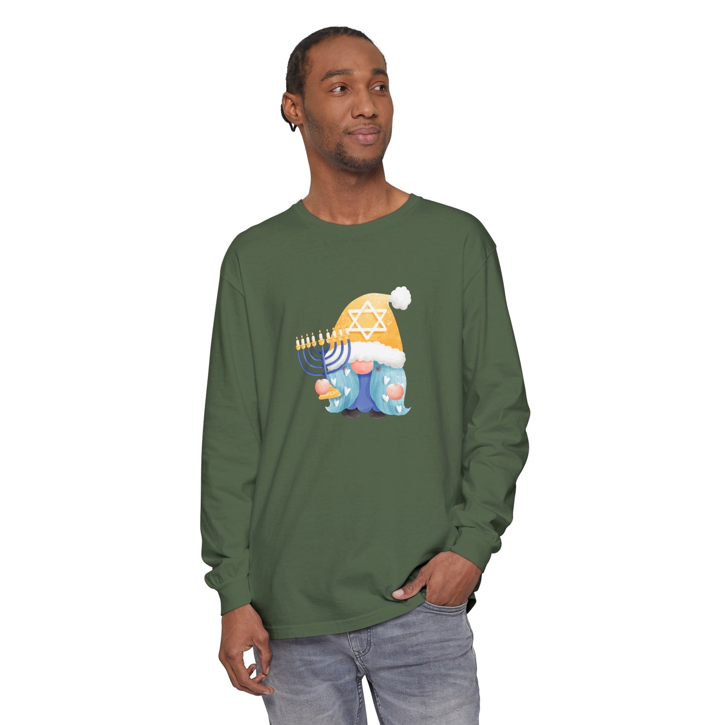 Hanukkah Gnome Unisex Garment-dyed Long Sleeve T-Shirt