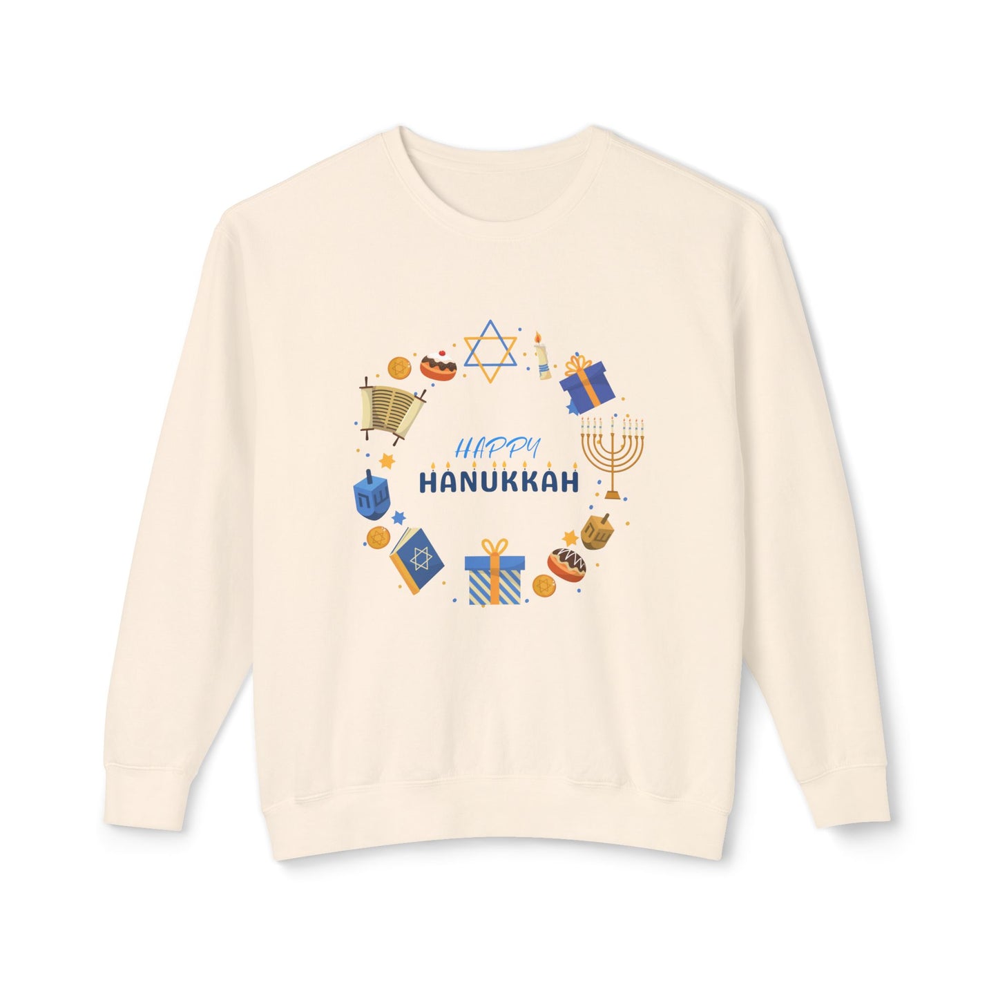 Happy Hanukkah Unisex Lightweight Crewneck Sweatshirt