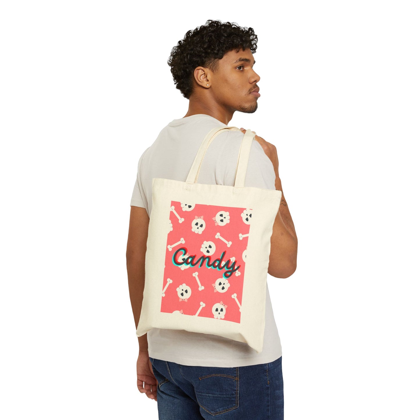 Pink Skully Trick or Treat Cotton Canvas Tote Bag