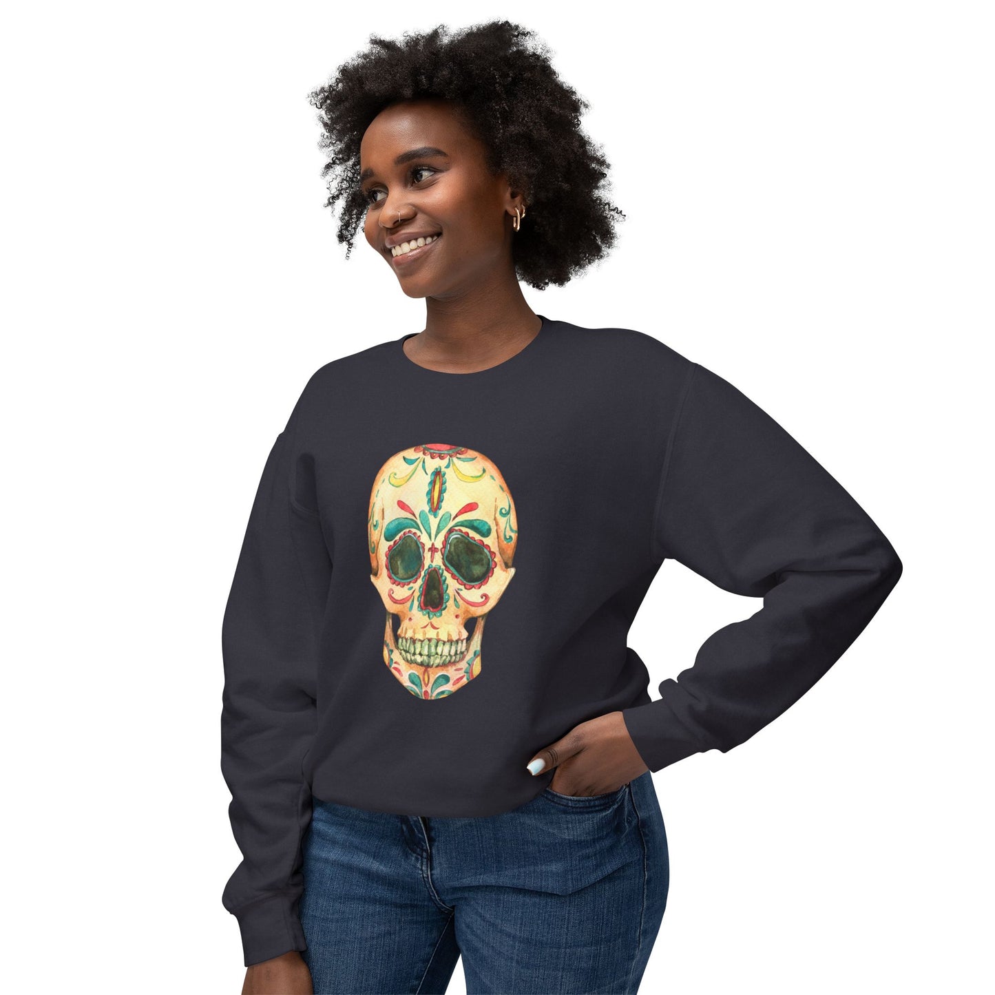 Sugar Skull Unisex Lightweight Crewneck Sweatshirt