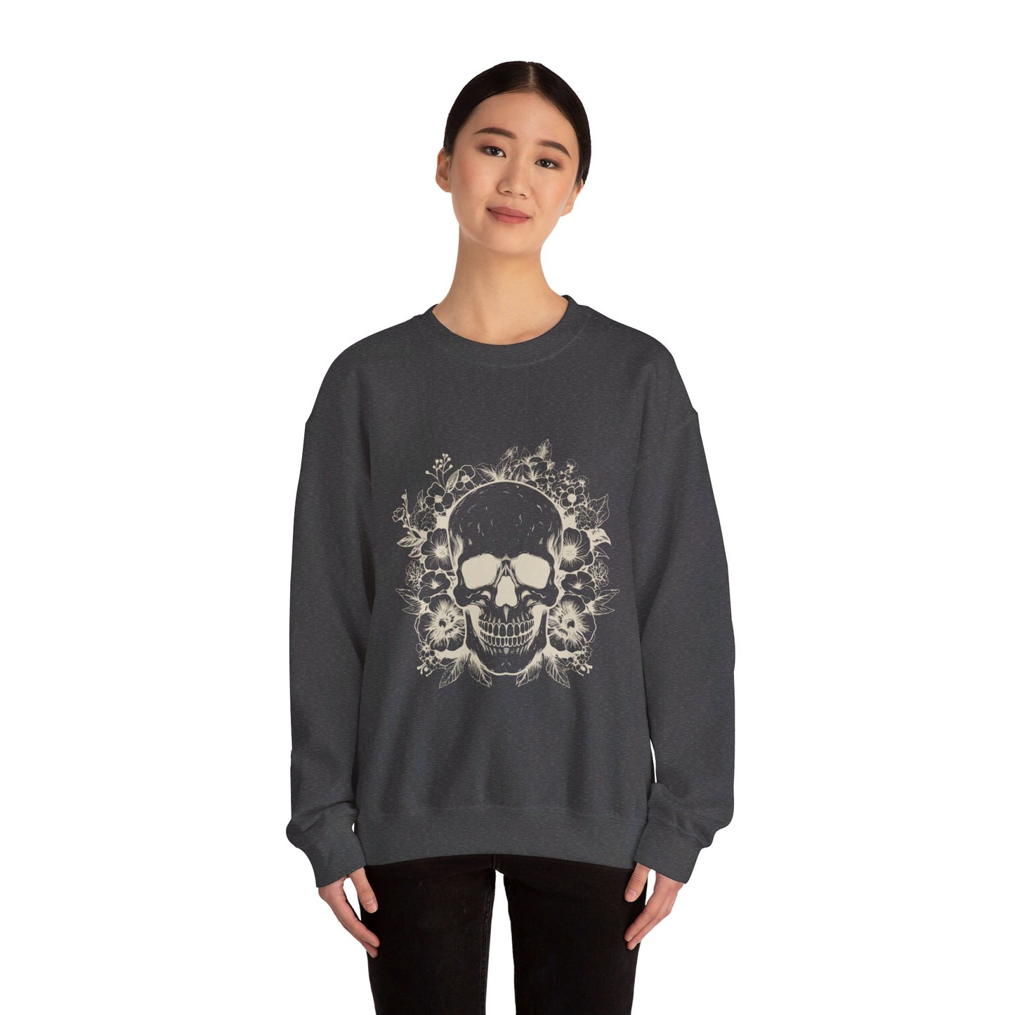 Inked Skull Flowers Unisex Heavy Blend™ Crewneck Sweatshirt