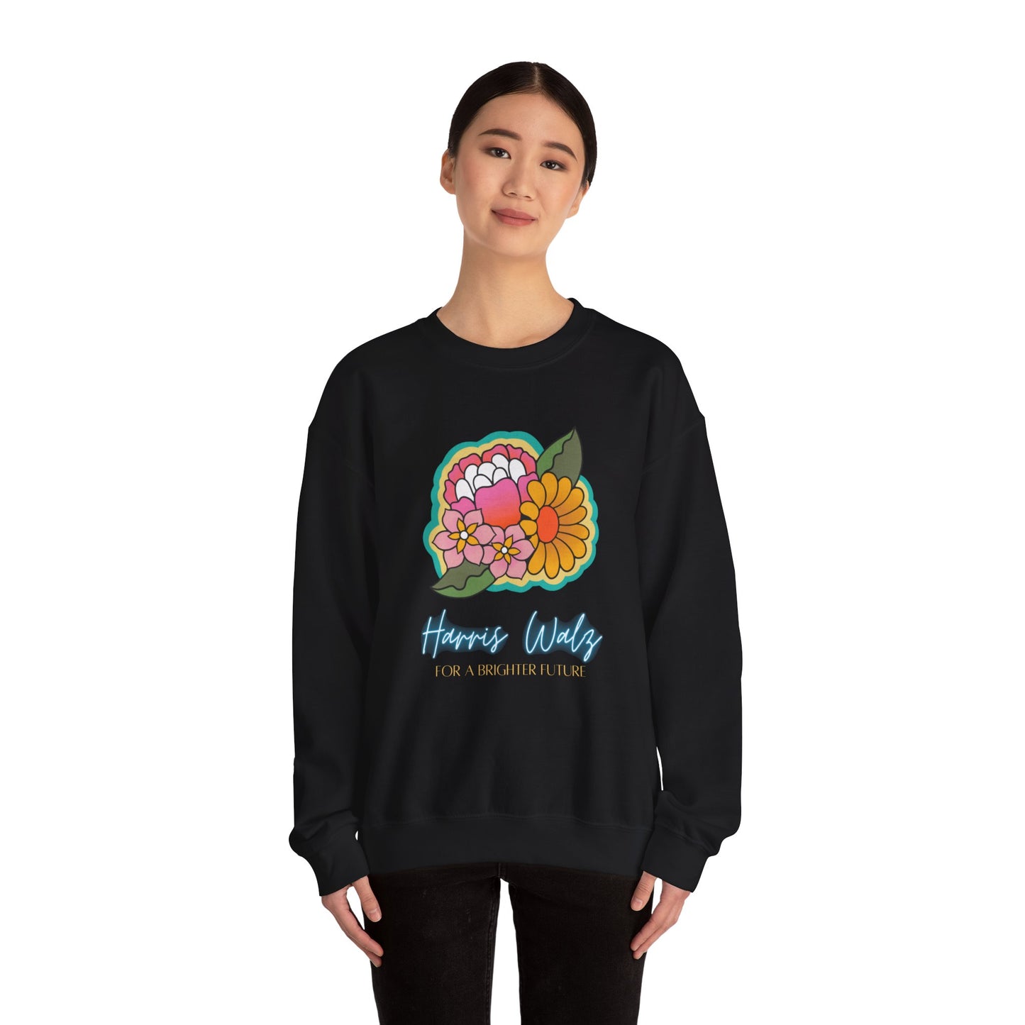 Retro Floral Harris Walz Unisex Heavy Blend™ Crewneck Sweatshirt