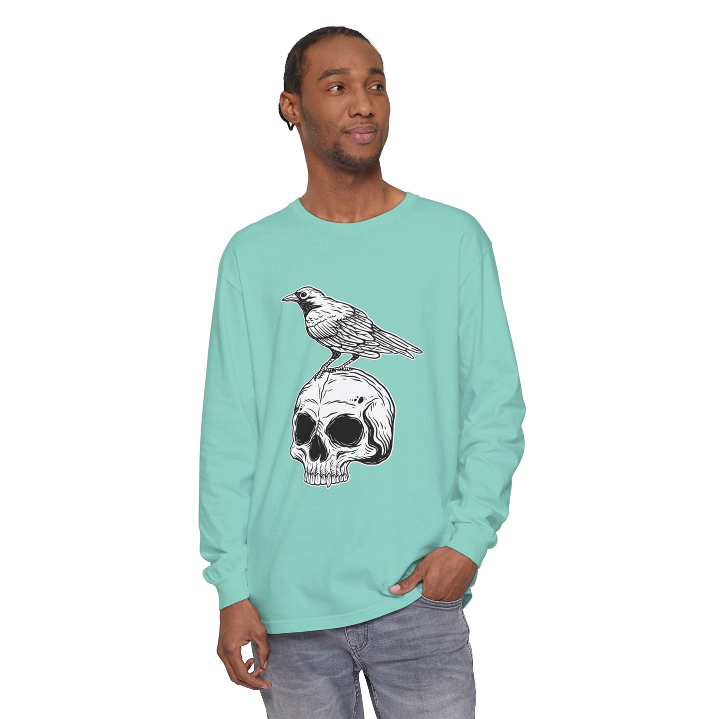 Raven Skull Unisex Garment-dyed Long Sleeve T-Shirt