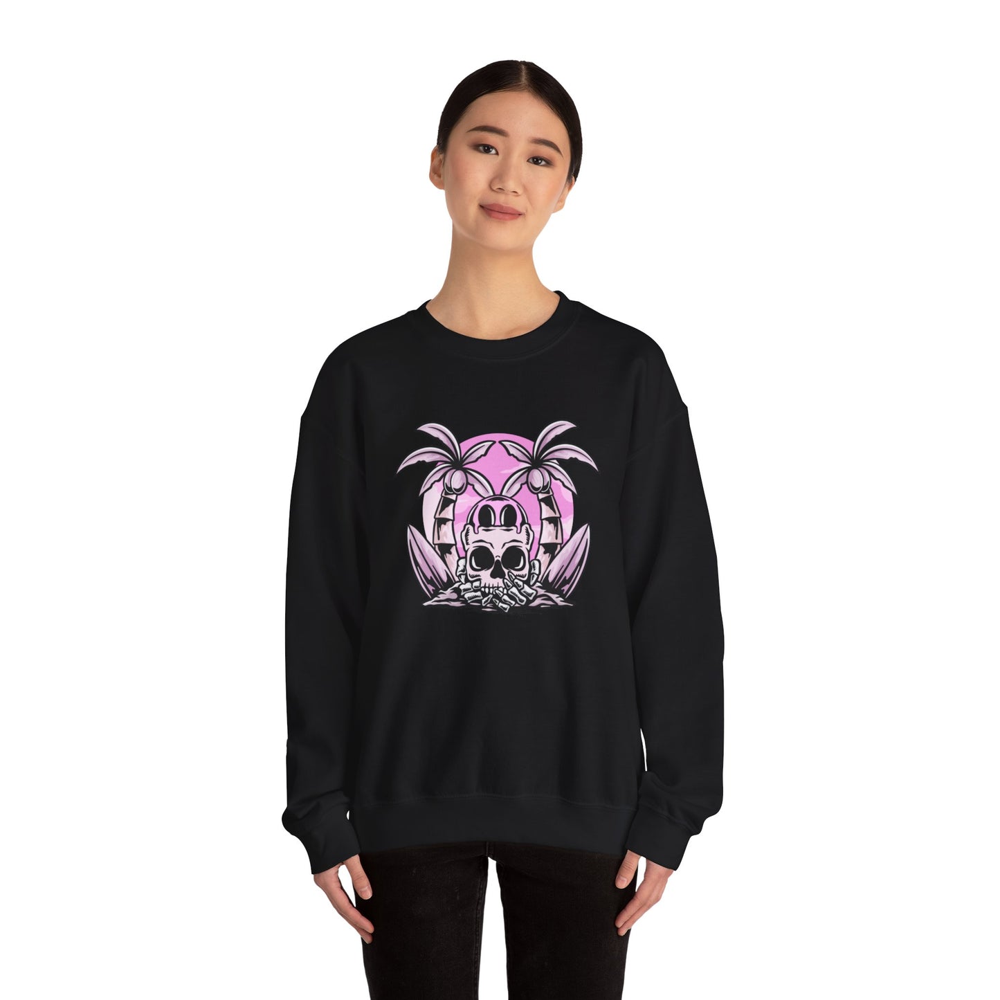 Pink Skull Palm Surf Unisex Heavy Blend™ Crewneck Sweatshirt