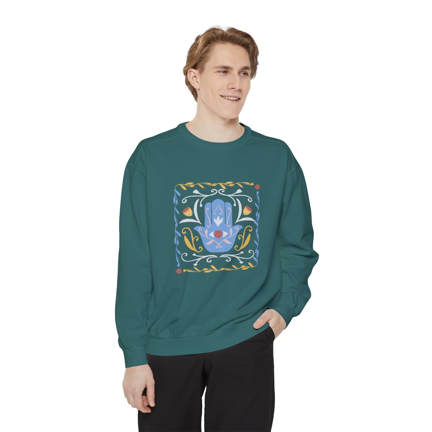 Hamsa Vines Unisex Garment-Dyed Sweatshirt