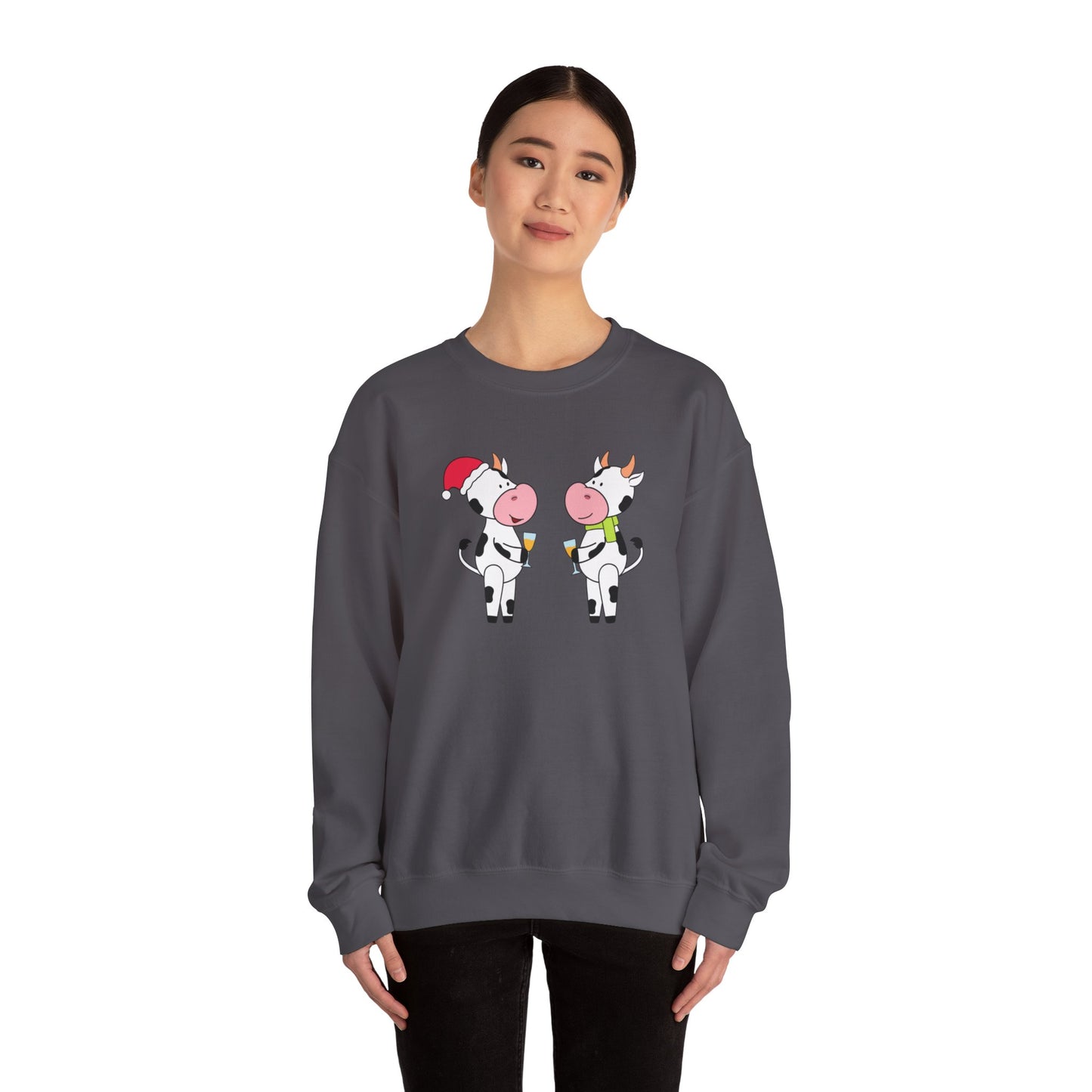 Christmas Party Perks Cow Meet Unisex Heavy Blend™ Crewneck Sweatshirt