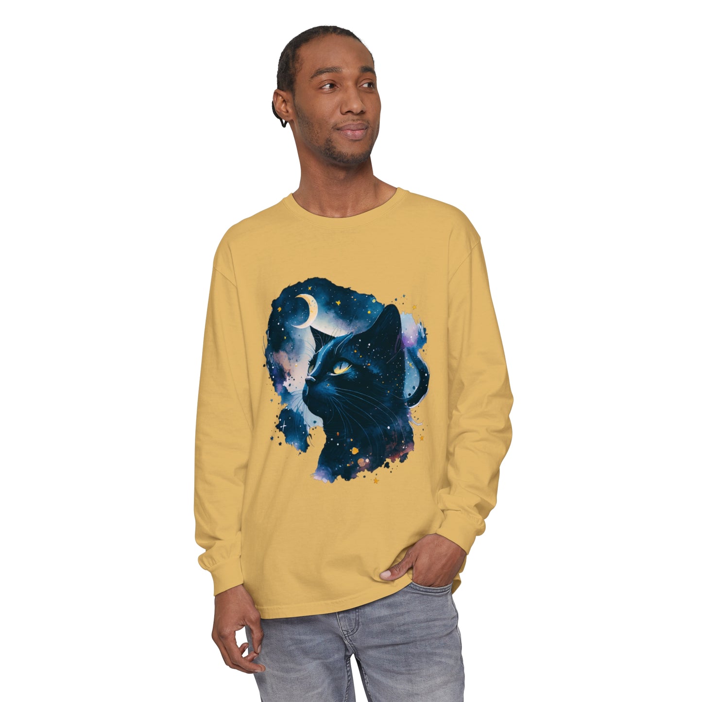 Black Cat Unisex Garment-dyed Long Sleeve T-Shirt