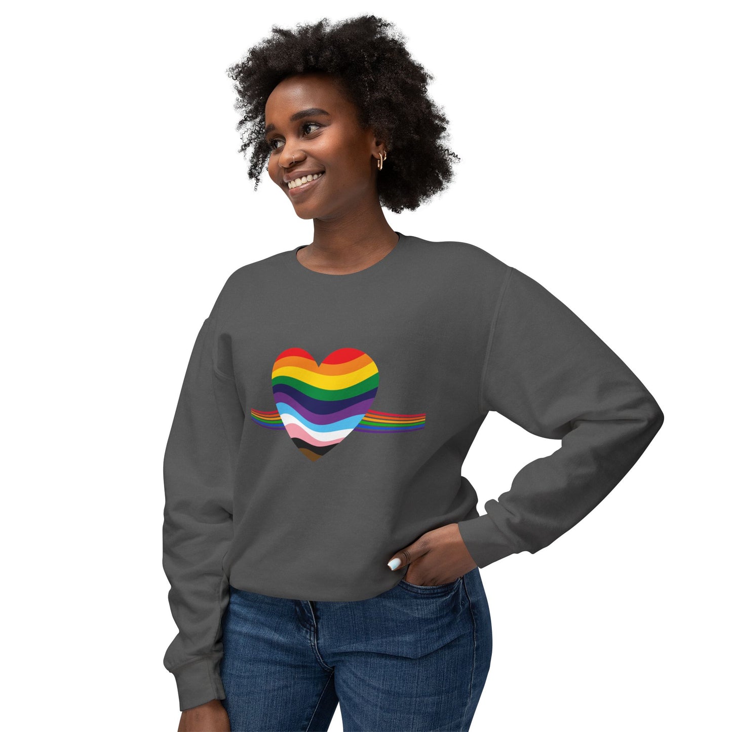 Rainbow Heart Unisex Lightweight Crewneck Sweatshirt