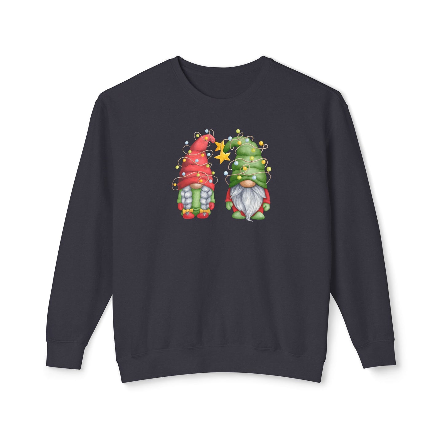 Mr & Mrs Claus Gnomies Lights Unisex Lightweight Crewneck Sweatshirt