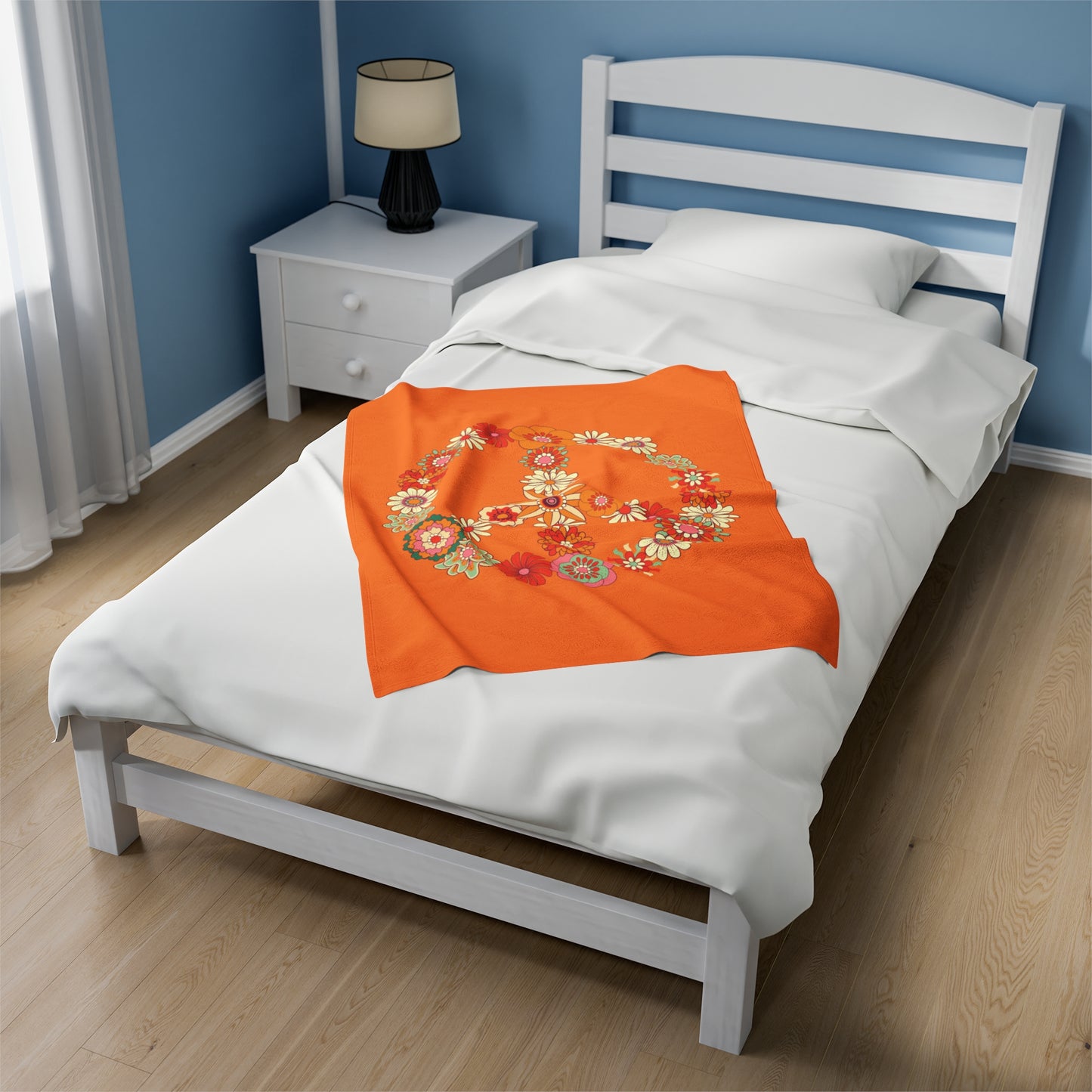 Peace Flowers Velveteen Plush Blanket