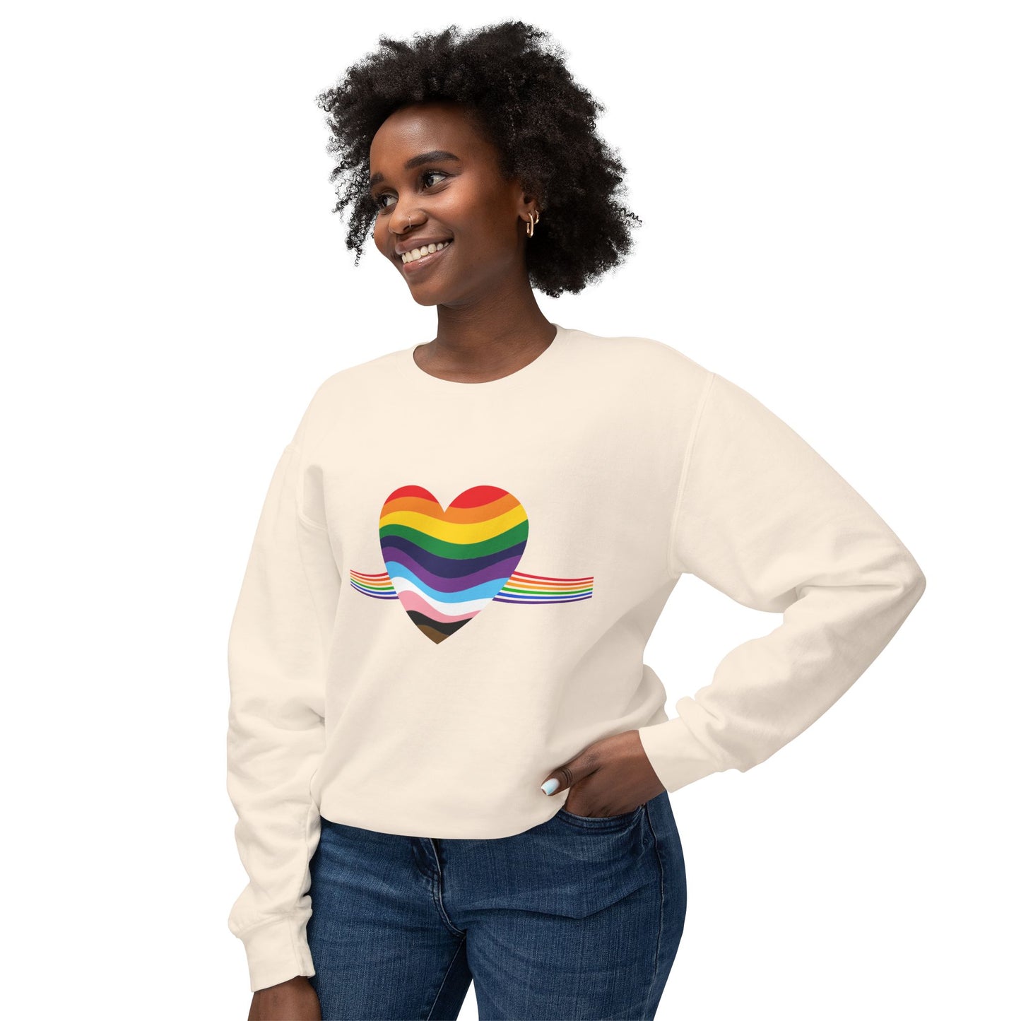 Rainbow Heart Unisex Lightweight Crewneck Sweatshirt