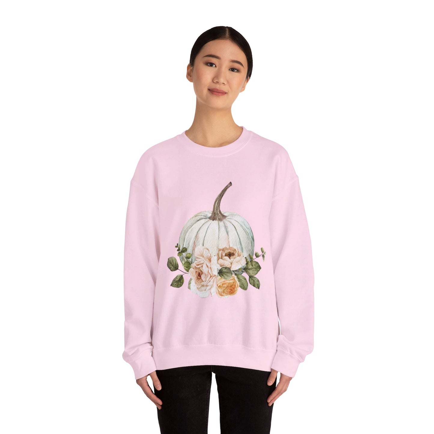 White Floral Pumpkin Unisex Heavy Blend™ Crewneck Sweatshirt