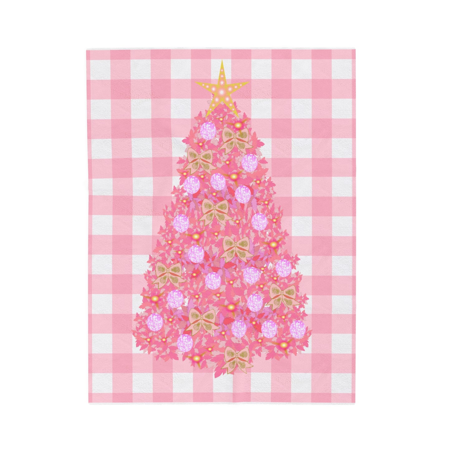 Pink Plaid Tree Velveteen Plush Blanket