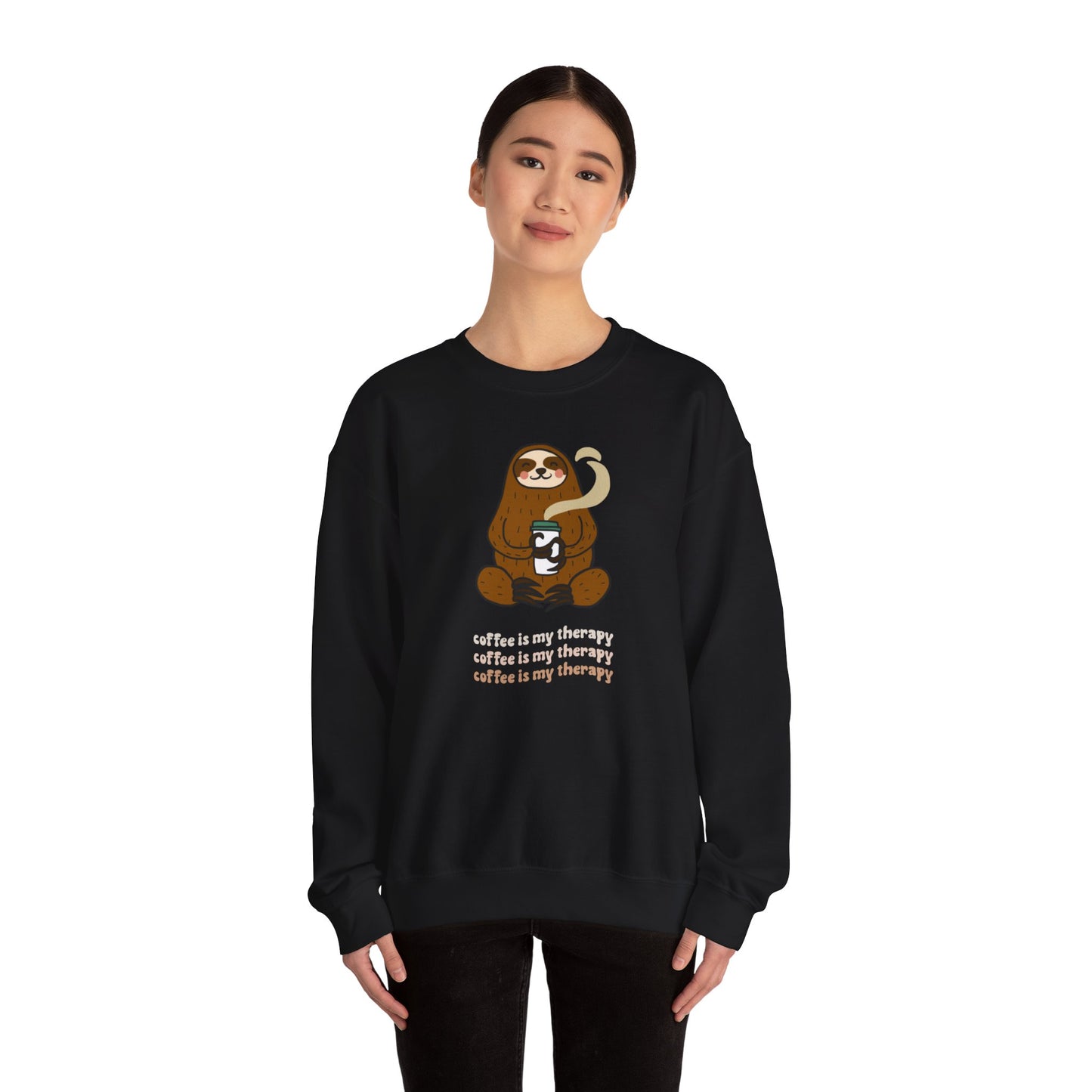 Coffee Therapy Sloth Mental Health Unisex Heavy Blend™ Crewneck Sweatshirt