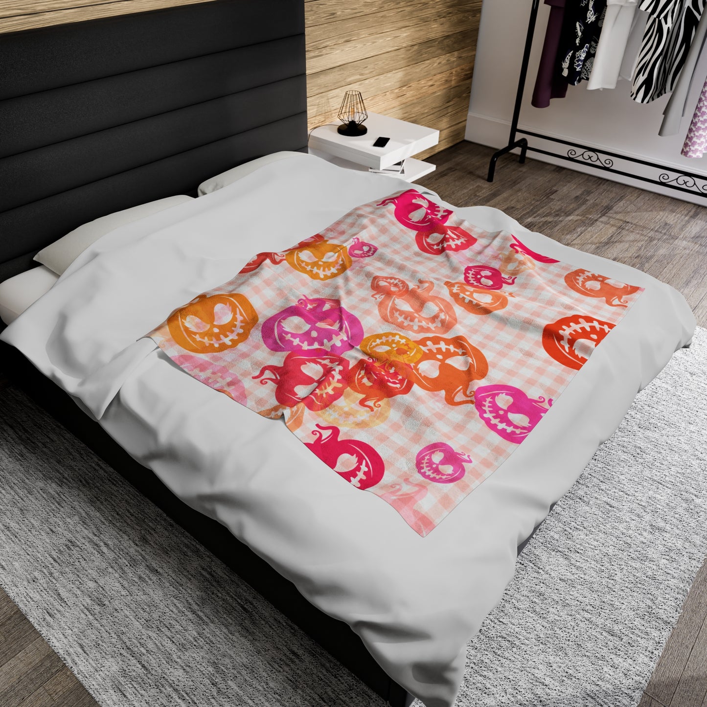 Plaid Neon Pumpkins Velveteen Plush Blanket