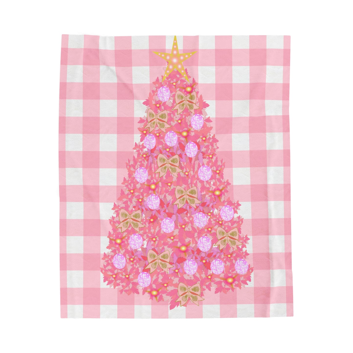 Pink Plaid Tree Velveteen Plush Blanket