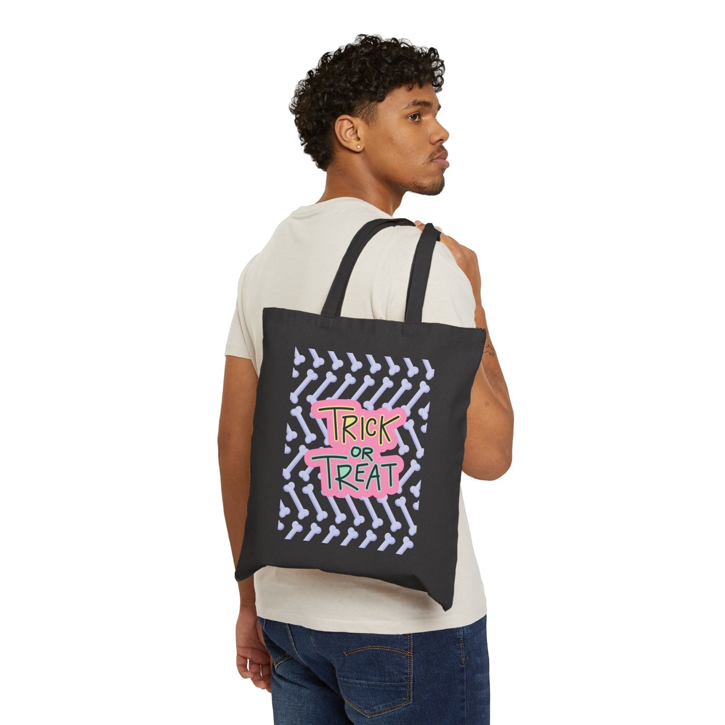 Bones Trick or Treat Cotton Canvas Tote Bag