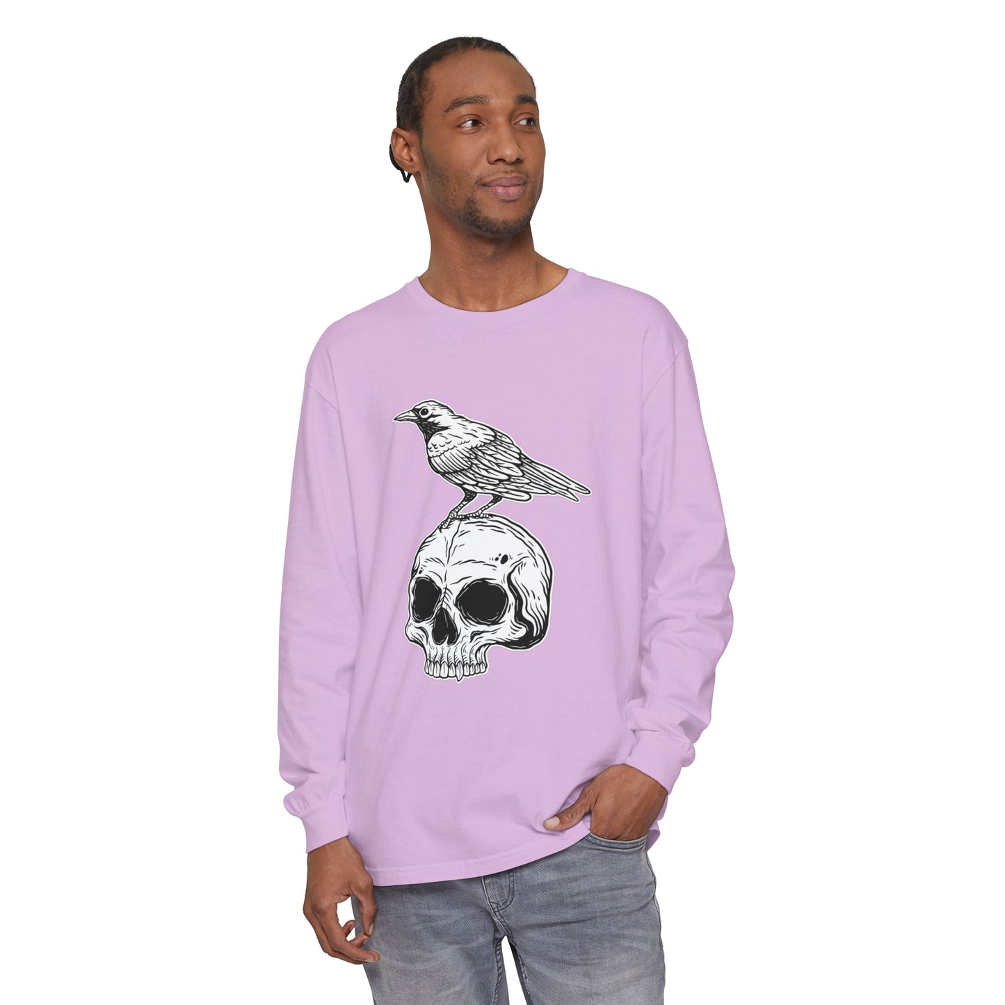 Raven Skull Unisex Garment-dyed Long Sleeve T-Shirt