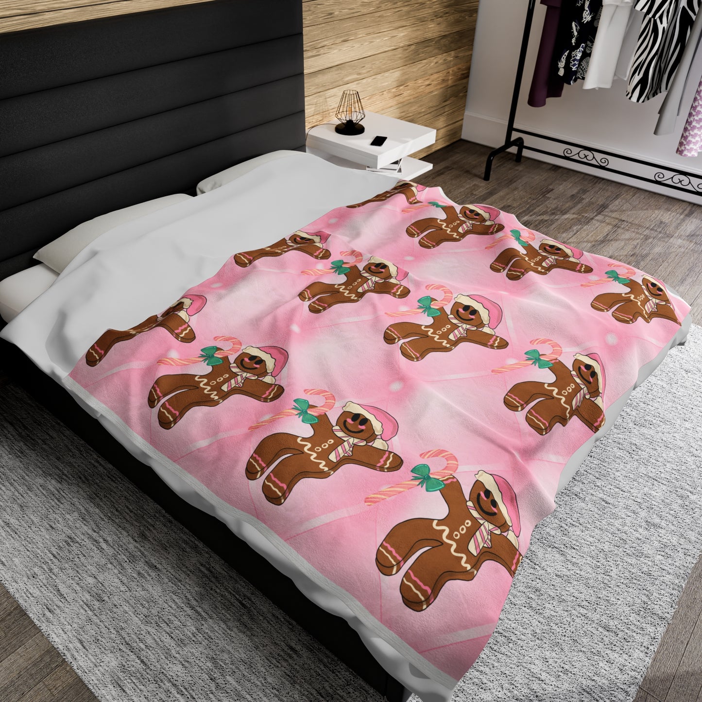 Pink Gingerbread Velveteen Plush Blanket