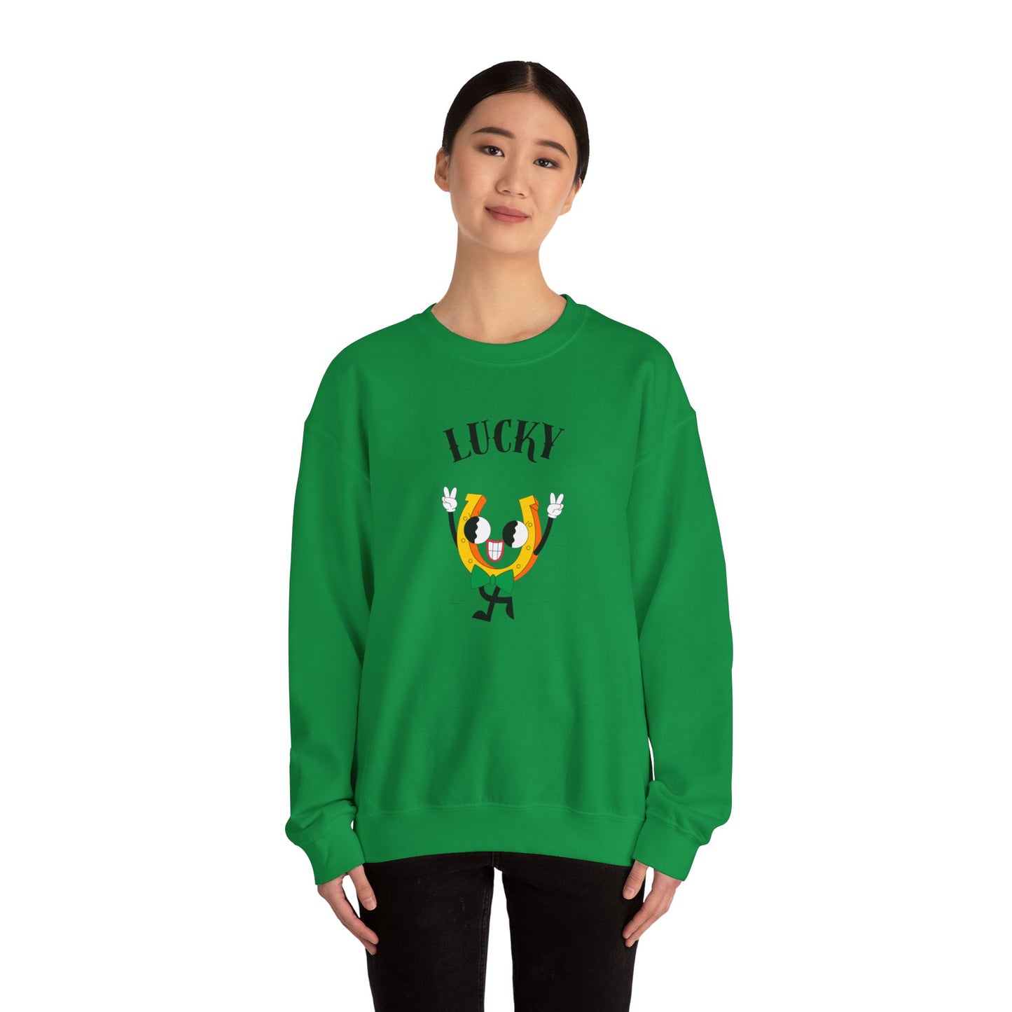 Lucky Cartoon Horseshe St. Patrick’s Unisex Heavy Blend™ Crewneck Sweatshirt