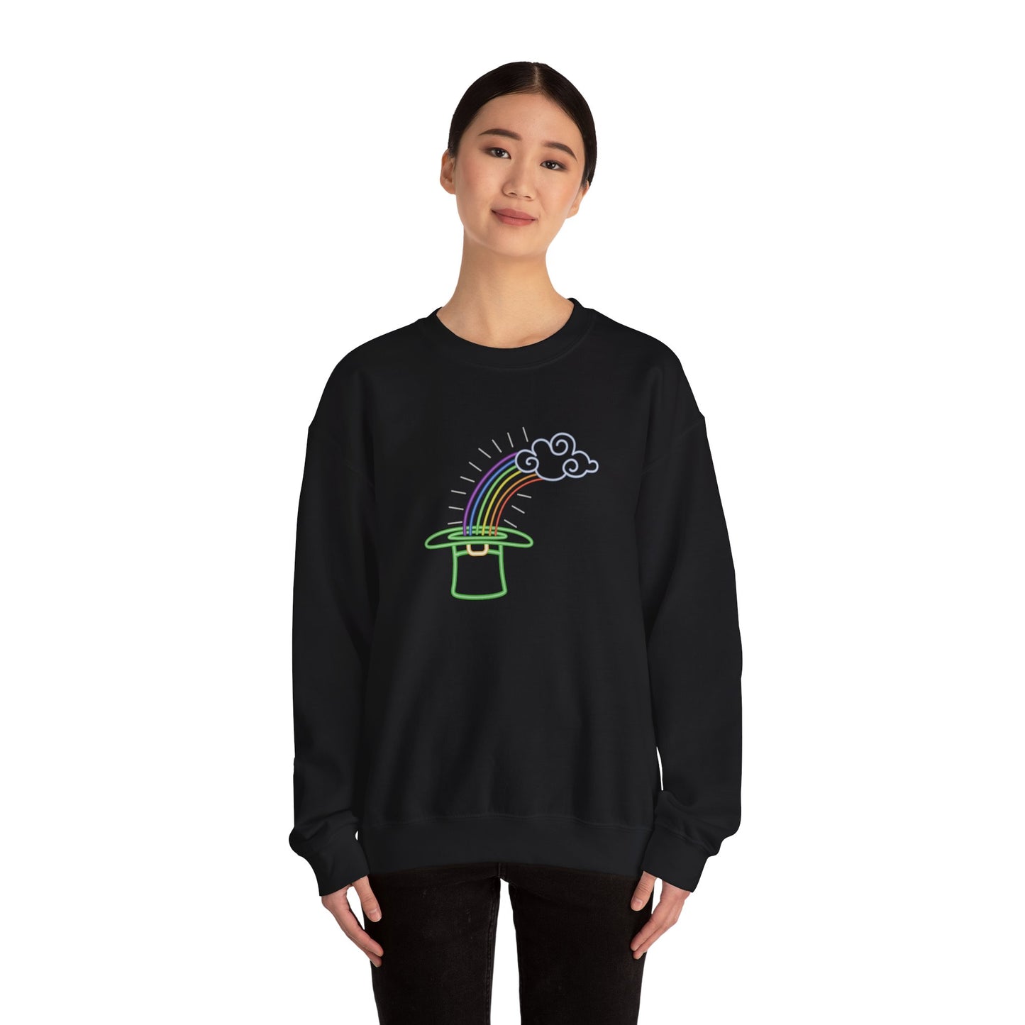 Neon Leprechaun Rainbow St Patrick’s Day Unisex Heavy Blend™ Crewneck Sweatshirt