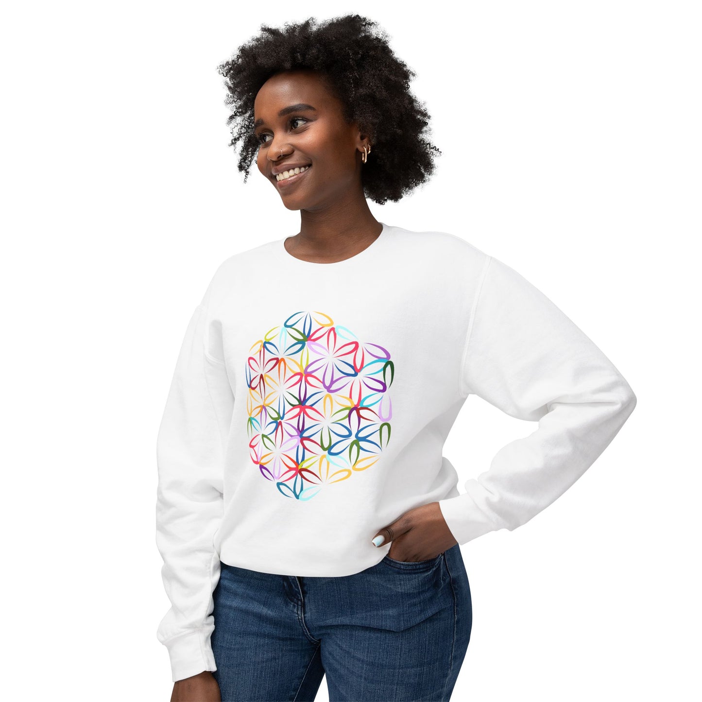 Rainbow Flower Life Unisex Lightweight Crewneck Sweatshirt