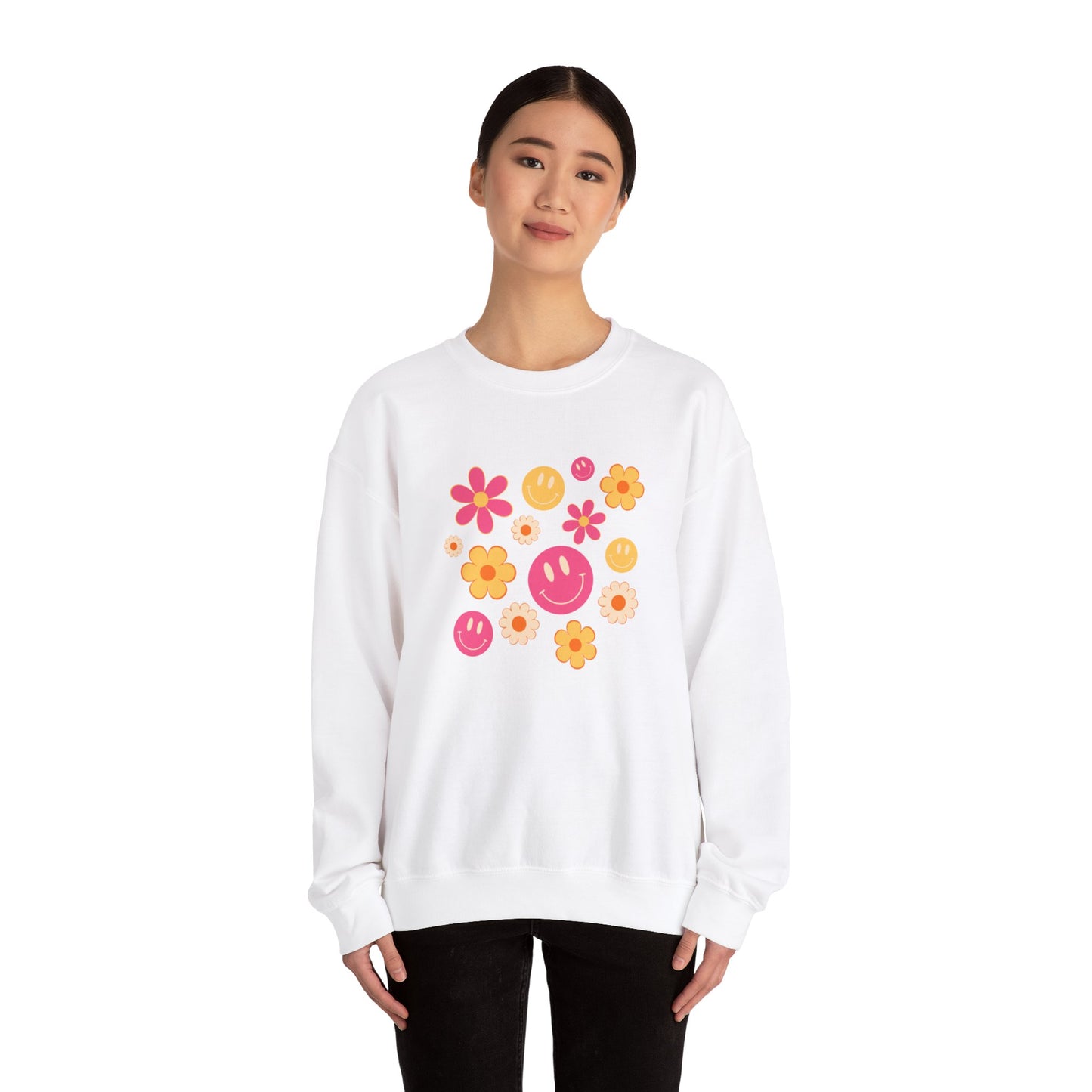 The 70’s Happy Floral Unisex Heavy Blend™ Crewneck Sweatshirt