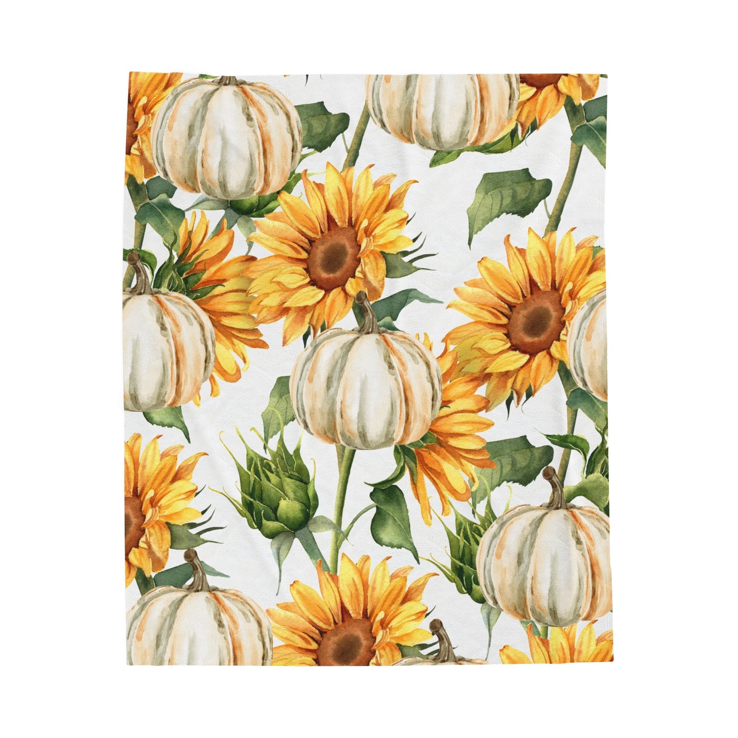 White Pumpkin Sunflowers Velveteen Plush Blanket