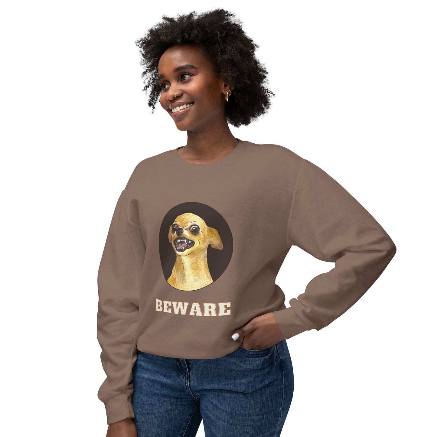 Beware Chihuahua Unisex Lightweight Crewneck Sweatshirt