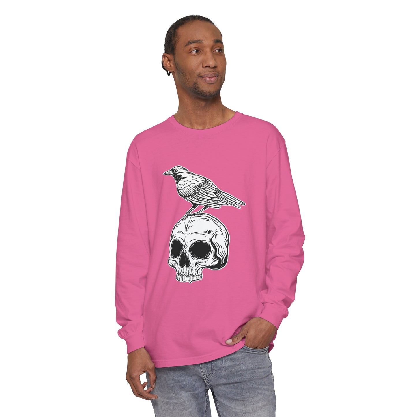 Raven Skull Unisex Garment-dyed Long Sleeve T-Shirt