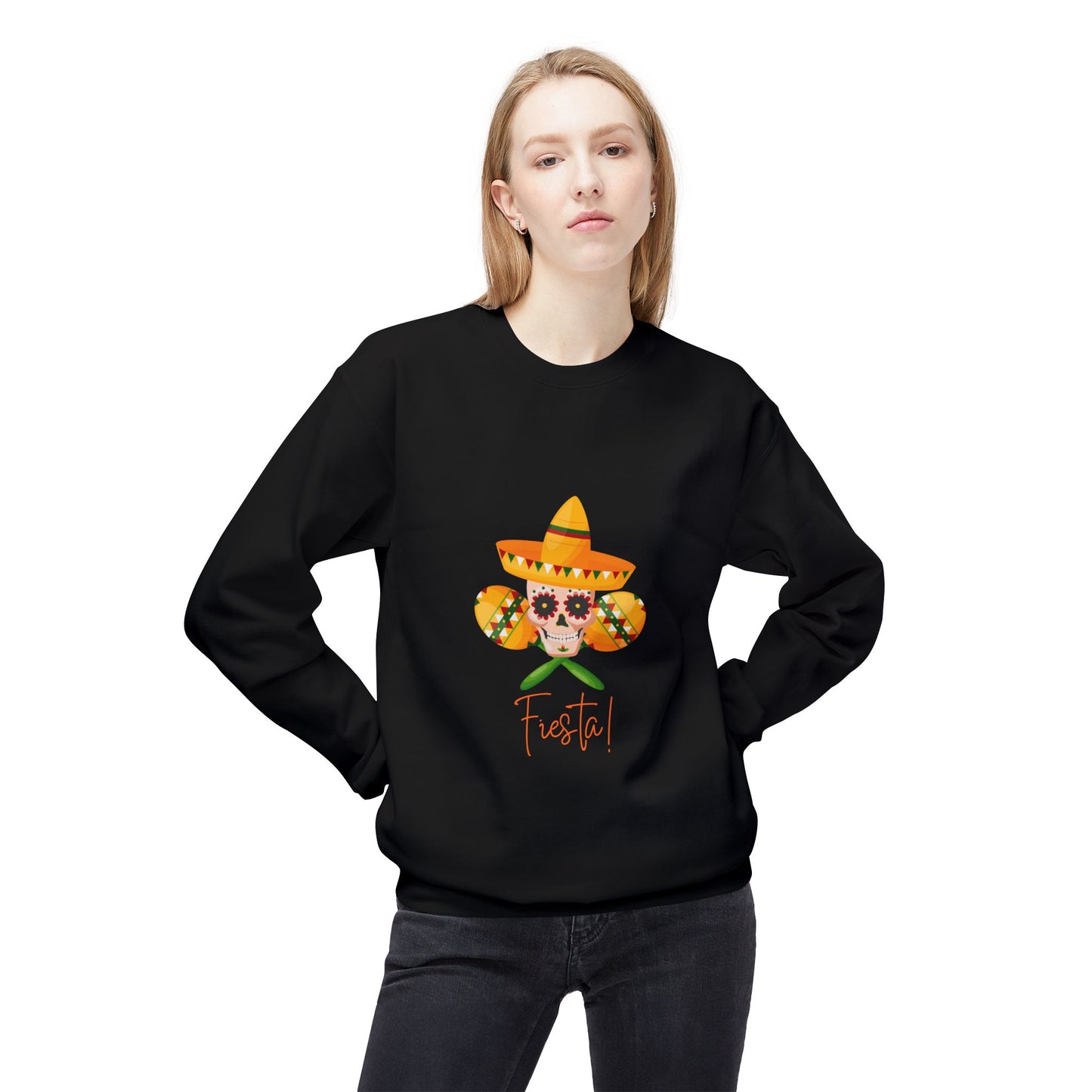 Fiesta Skull Maracas Unisex Midweight Softstyle Fleece Crewneck Sweatshirt