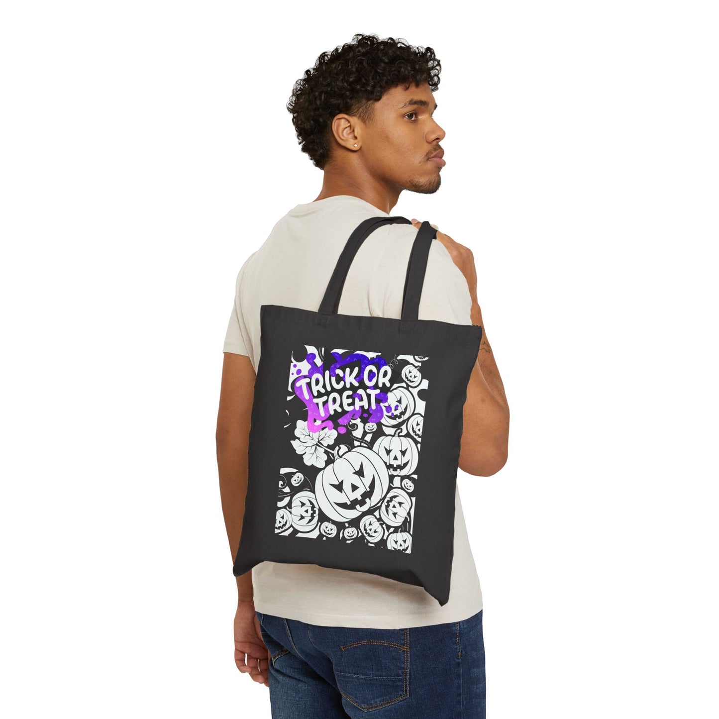 Stencil Pumpkins Trick or Treat Cotton Canvas Tote Bag