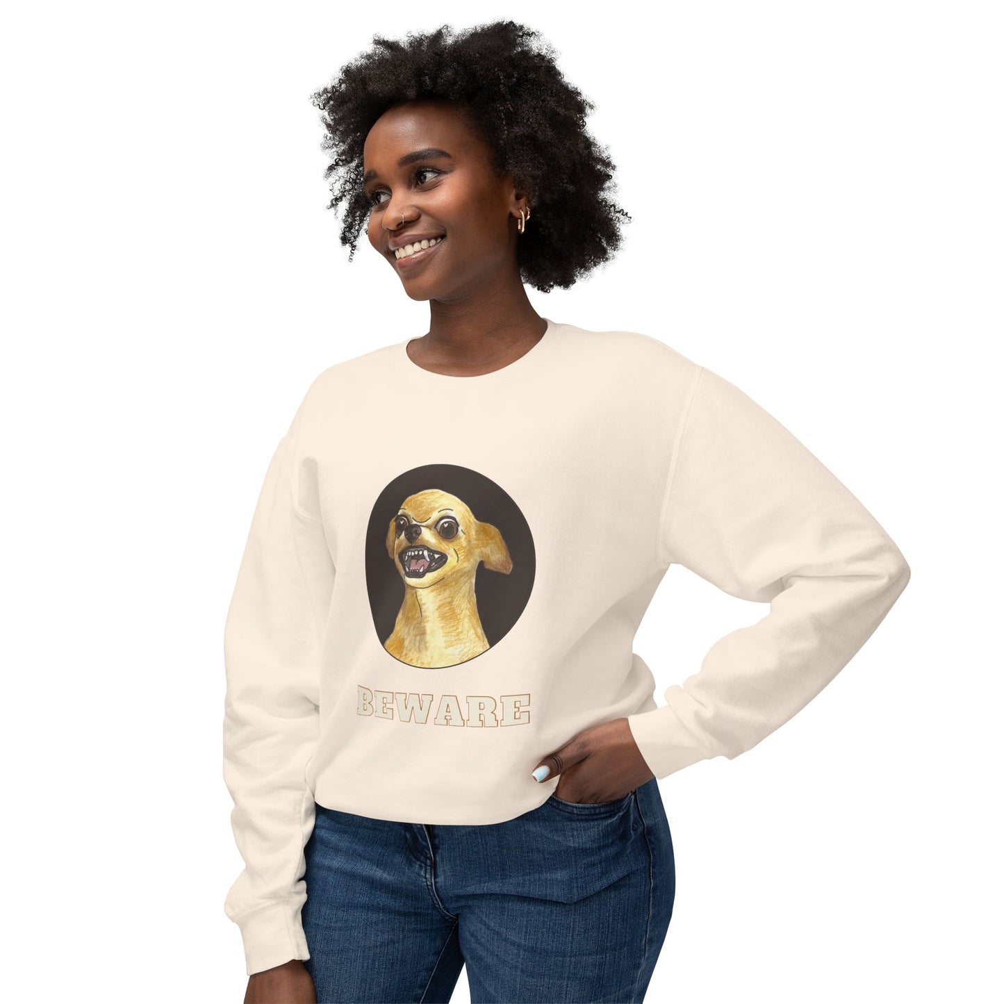 Beware Chihuahua Unisex Lightweight Crewneck Sweatshirt