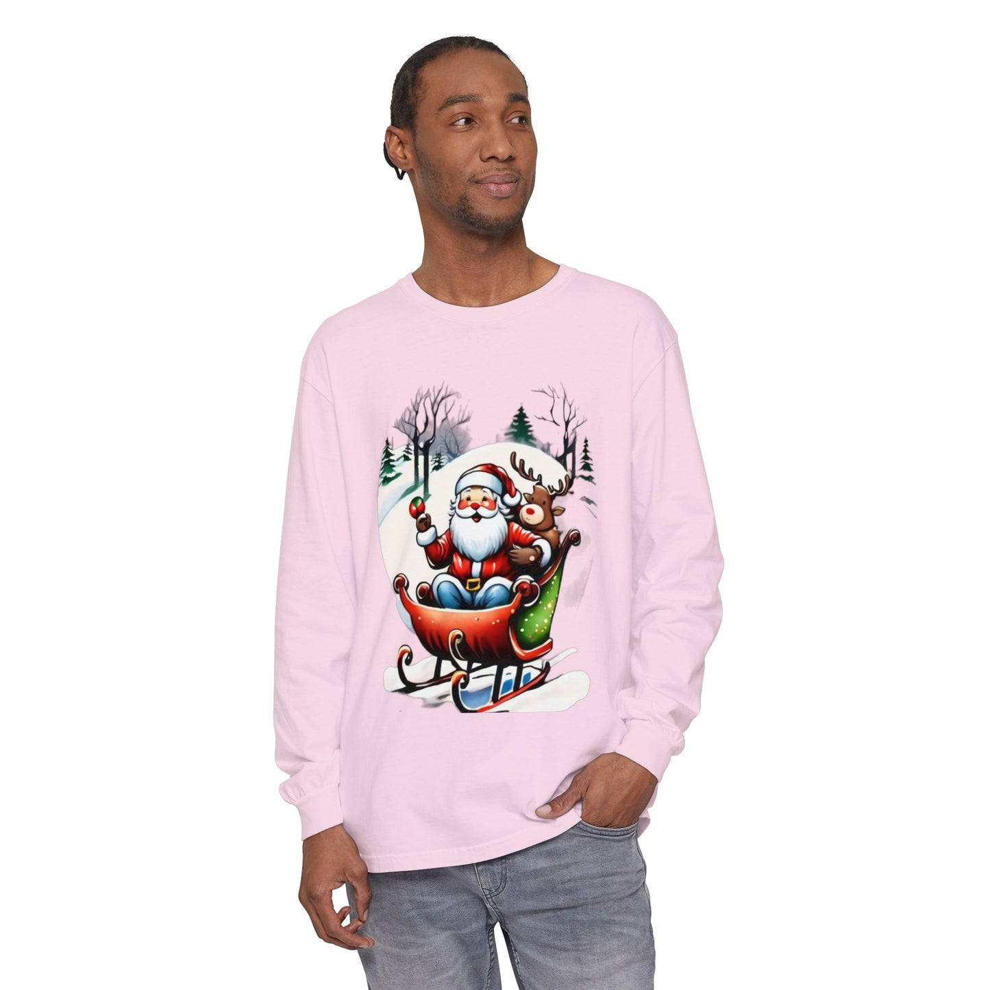 Sleigh Ride Santa Unisex Garment-dyed Long Sleeve T-Shirt