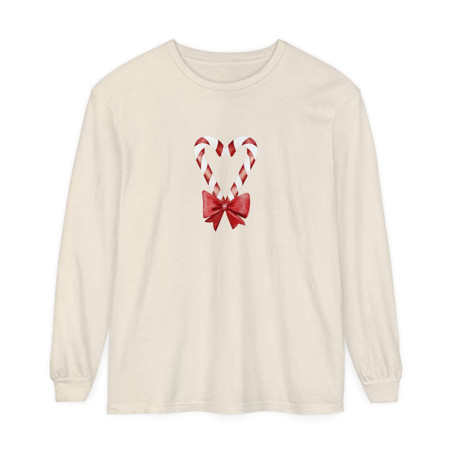 Candy Cane Heart Unisex Garment-dyed Long Sleeve T-Shirt