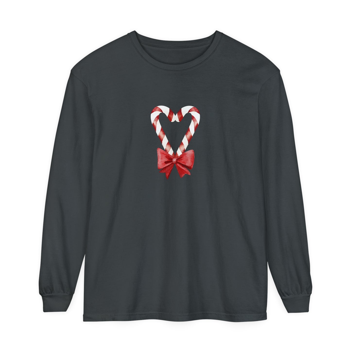 Candy Cane Heart Unisex Garment-dyed Long Sleeve T-Shirt