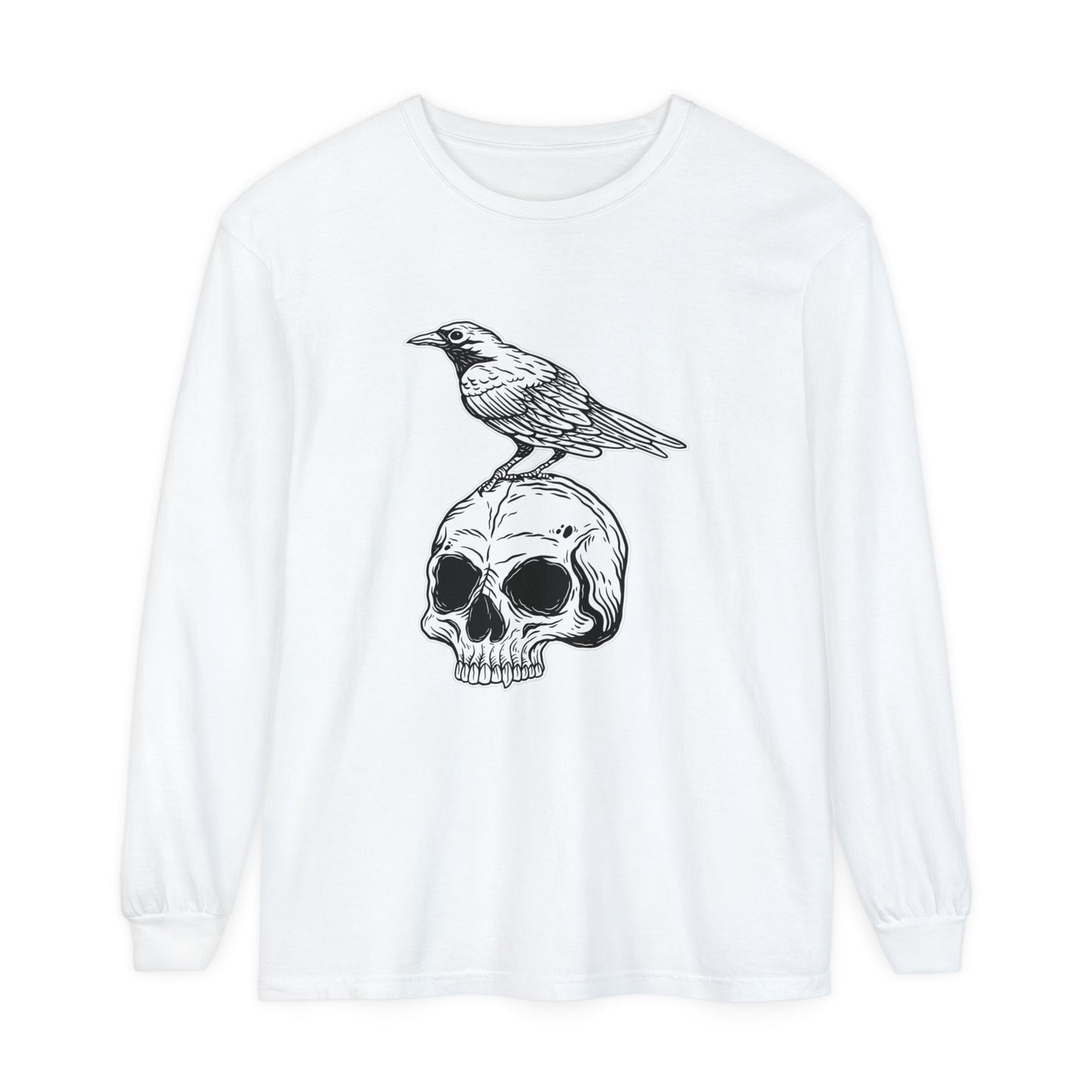 Raven Skull Unisex Garment-dyed Long Sleeve T-Shirt