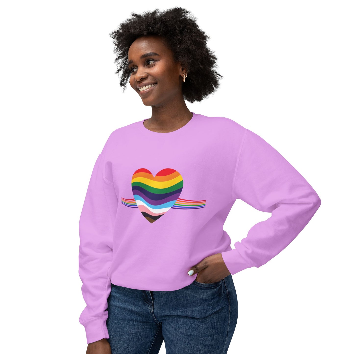 Rainbow Heart Unisex Lightweight Crewneck Sweatshirt