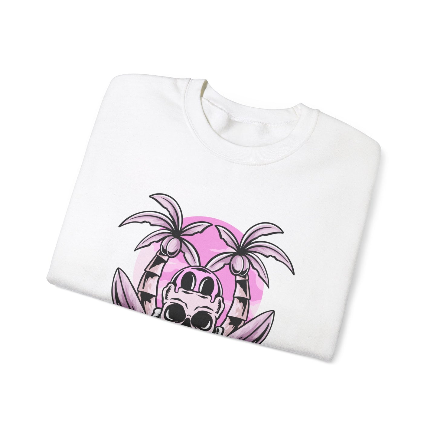 Pink Skull Palm Surf Unisex Heavy Blend™ Crewneck Sweatshirt