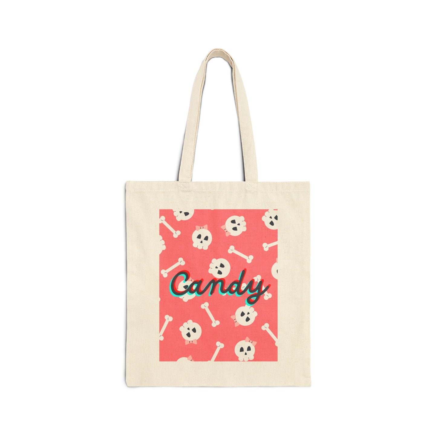 Pink Skully Trick or Treat Cotton Canvas Tote Bag