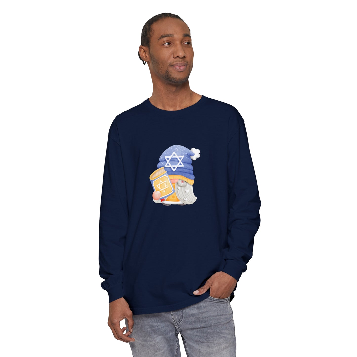 Hanukkah Gnomie Unisex Garment-dyed Long Sleeve T-Shirt