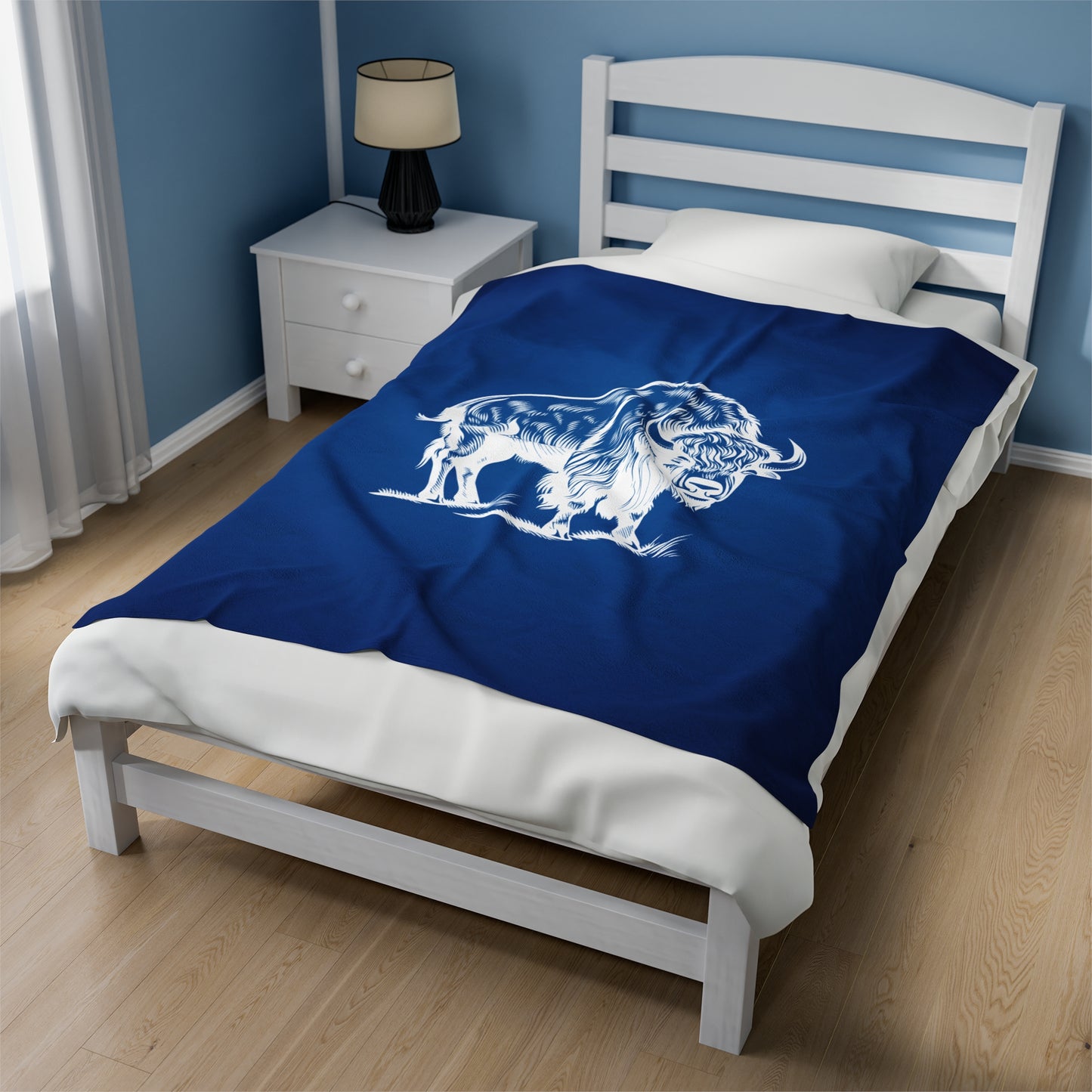 White Bison Velveteen Plush Blanket