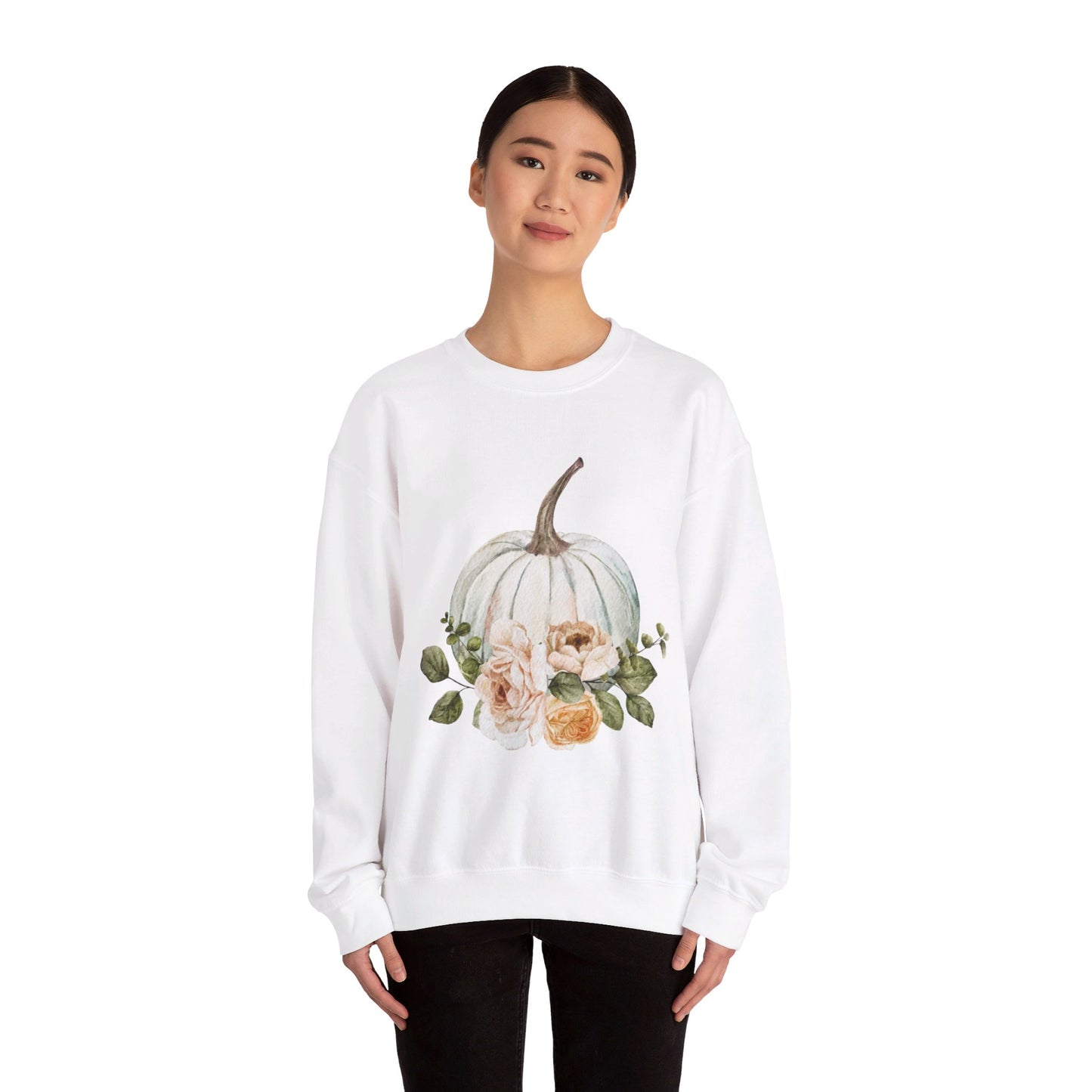 White Floral Pumpkin Unisex Heavy Blend™ Crewneck Sweatshirt