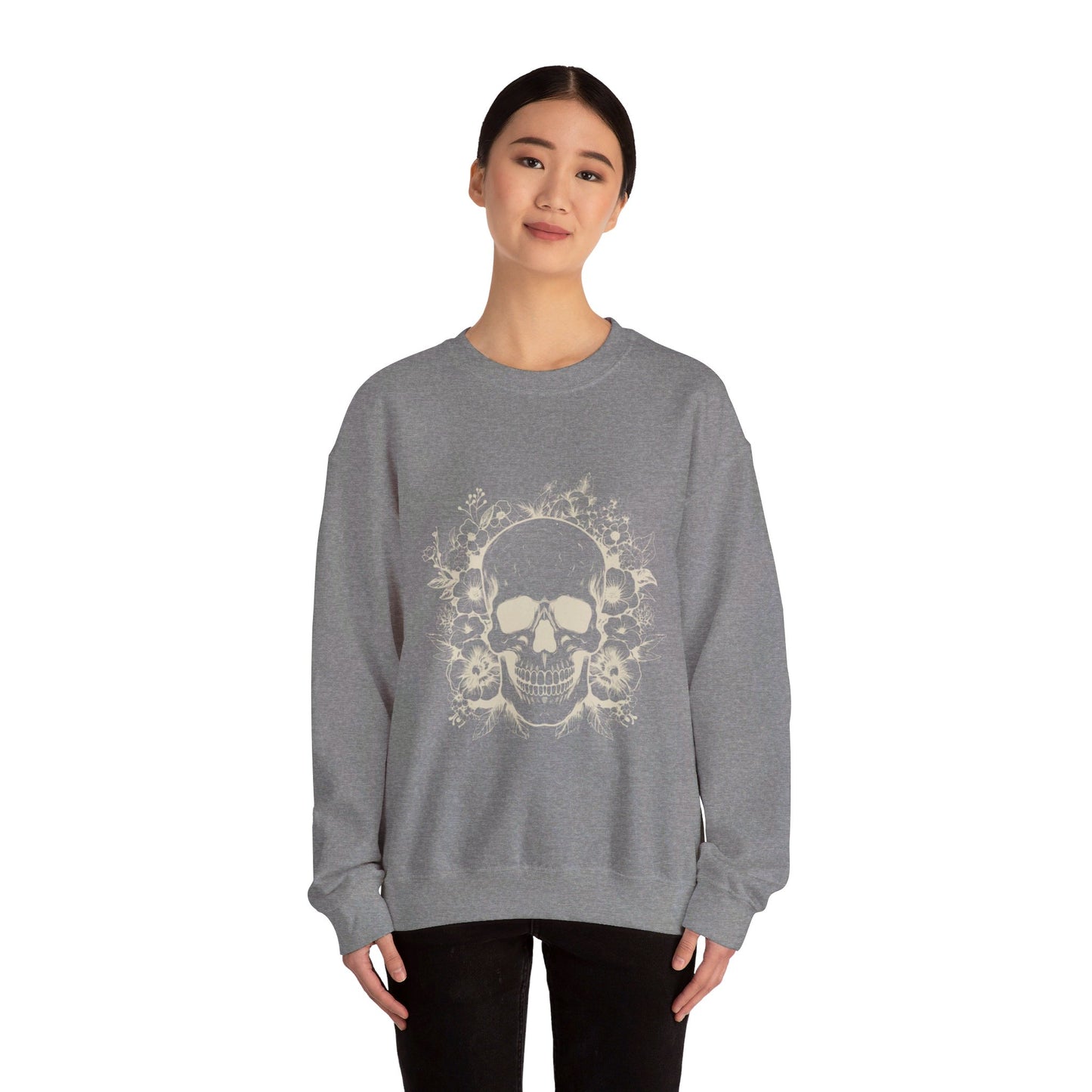 Inked Skull Flowers Unisex Heavy Blend™ Crewneck Sweatshirt