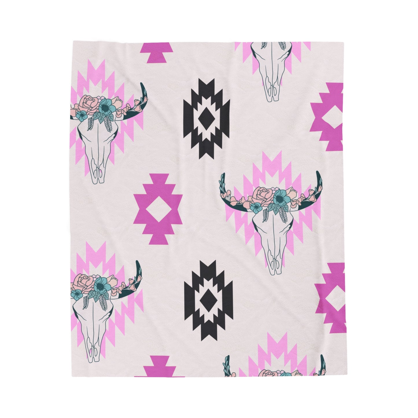 Plush Blanket - Southwest Pink Floral Bull Design