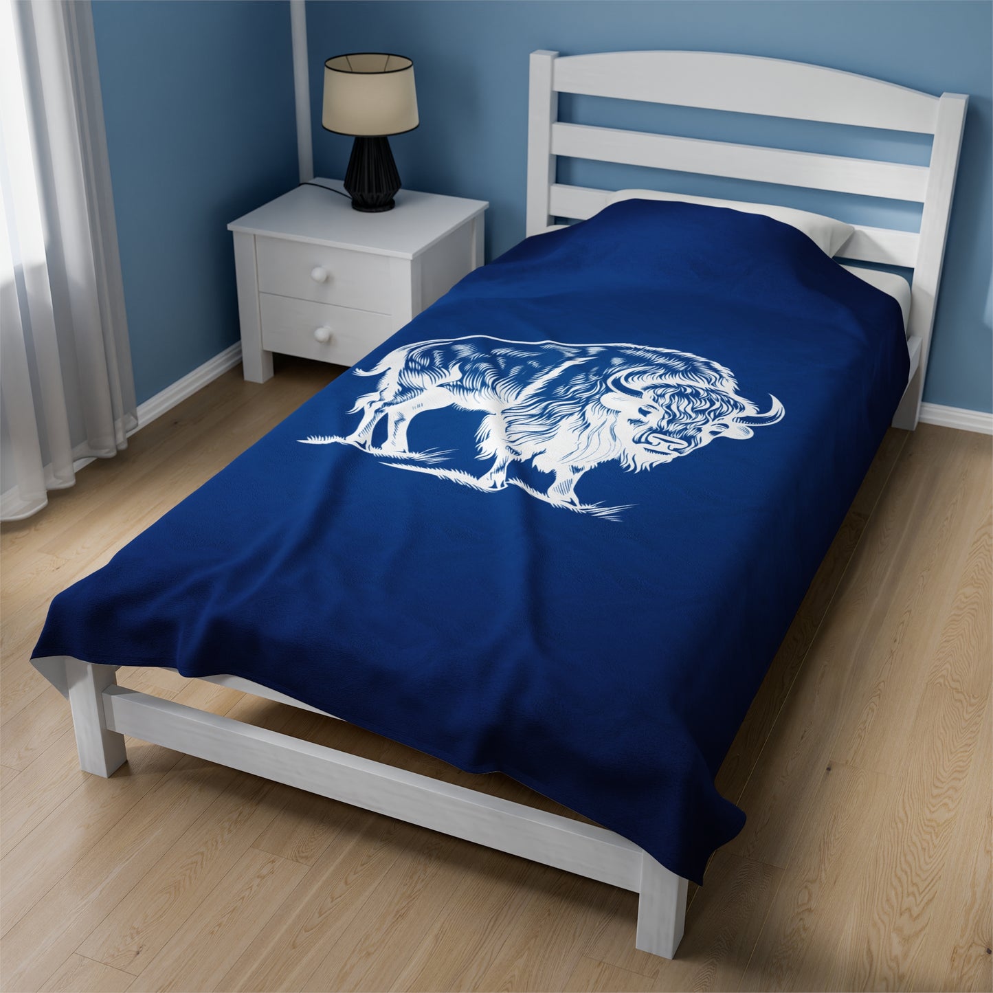 White Bison Velveteen Plush Blanket